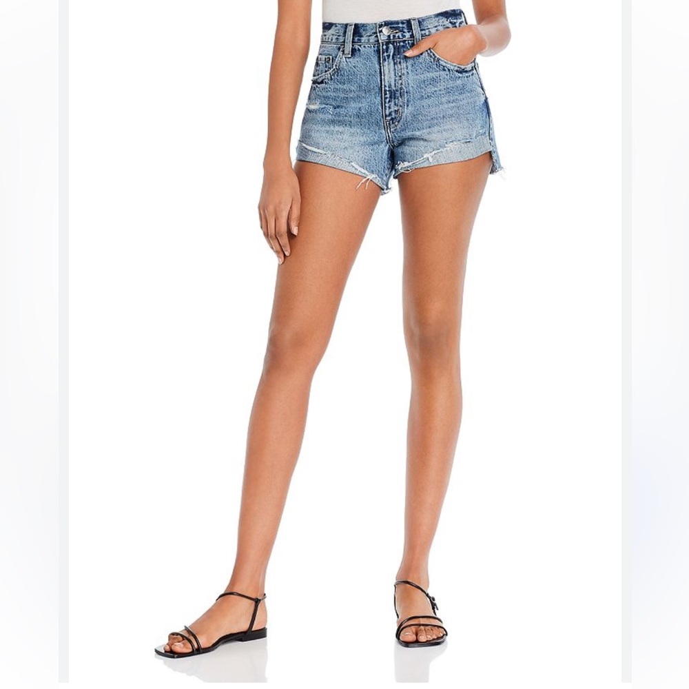 • Pistola • Women’s High Rise Raw Hem Denim Jean Shorts Blue Distressed  26